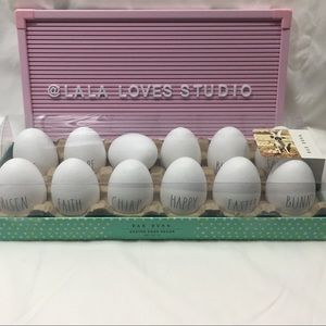 Rae Dunn 12 wooden decor eggs w black letters